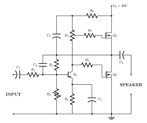 18W MOSFET amplifier with npn transistor